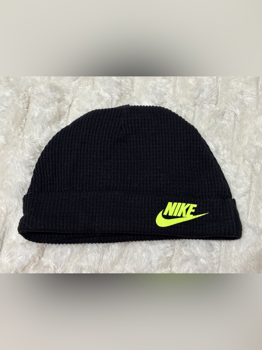 Nike Black Beanie with Neon Yellow Swoosh